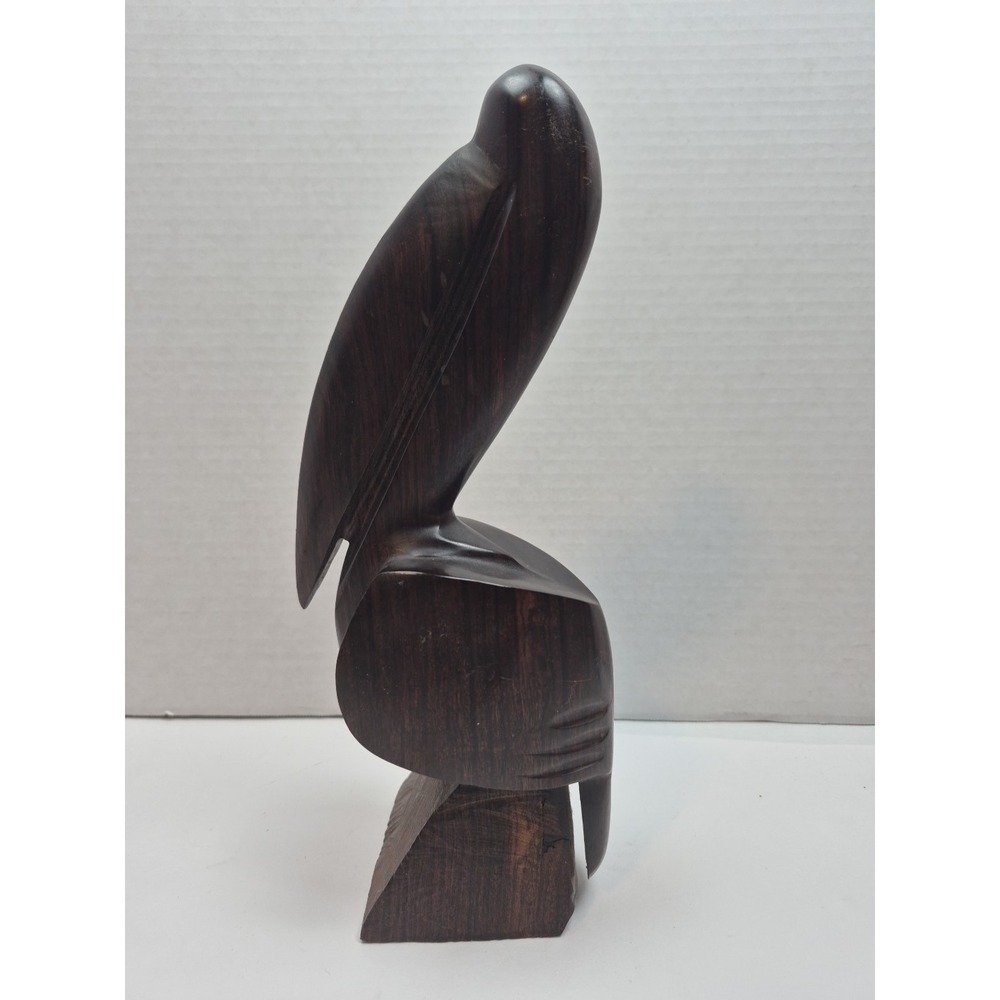 VTG Carved Ironwood Pelican‎ Sculpture Approx 9" Perched Abstract MCM Decor 1985